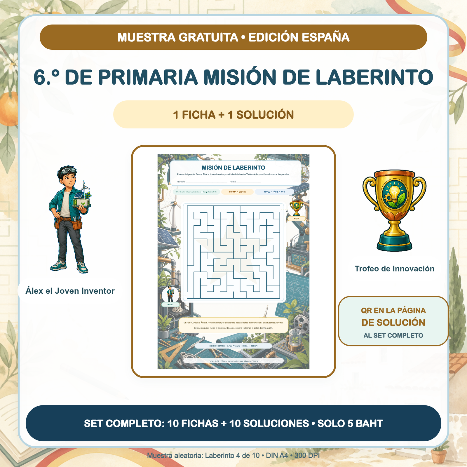 MUESTRA GRATUITA — Misiones de Laberinto España: 6.º de Primaria (1 ficha + solución)