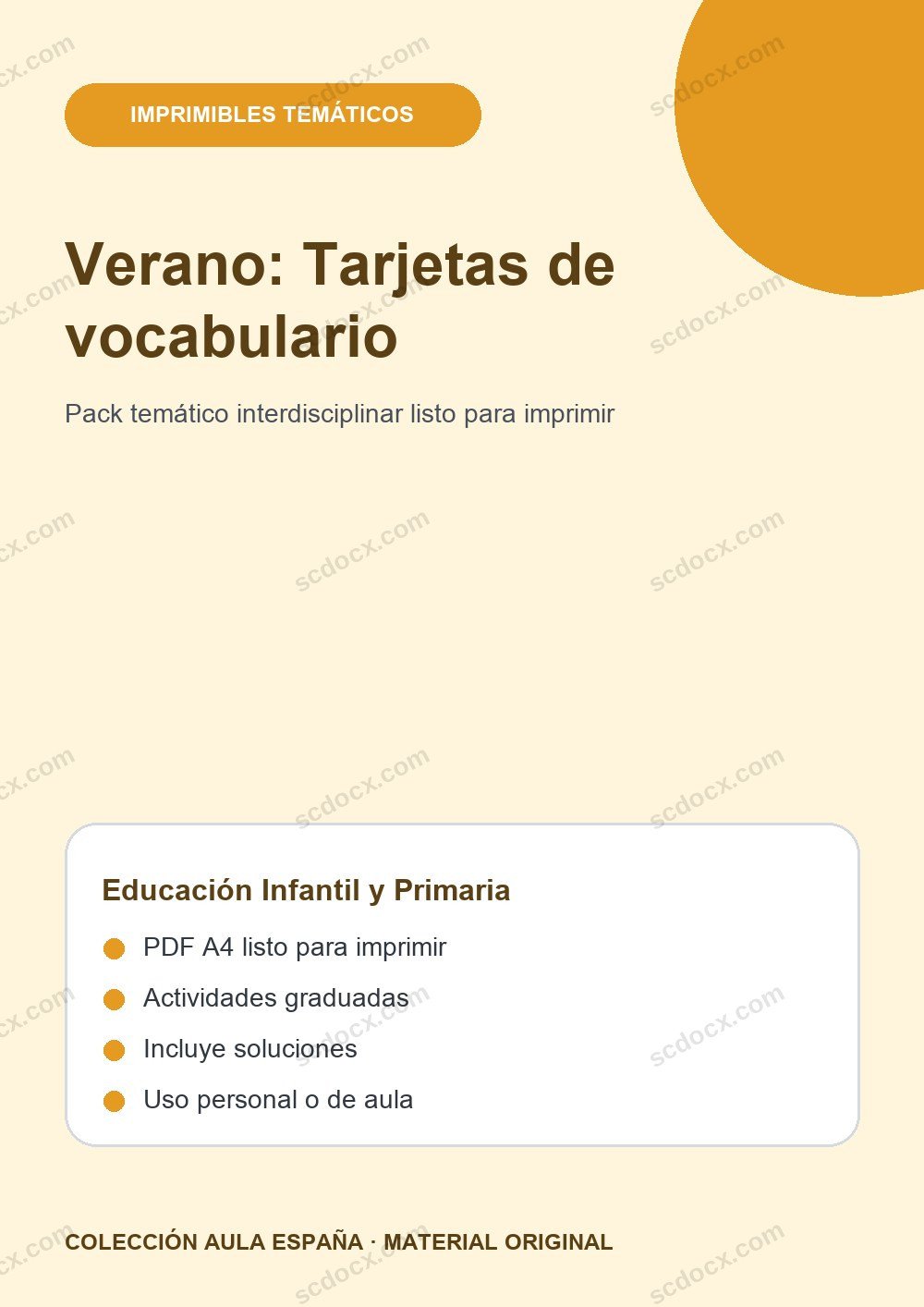 Verano: Tarjetas de vocabulario