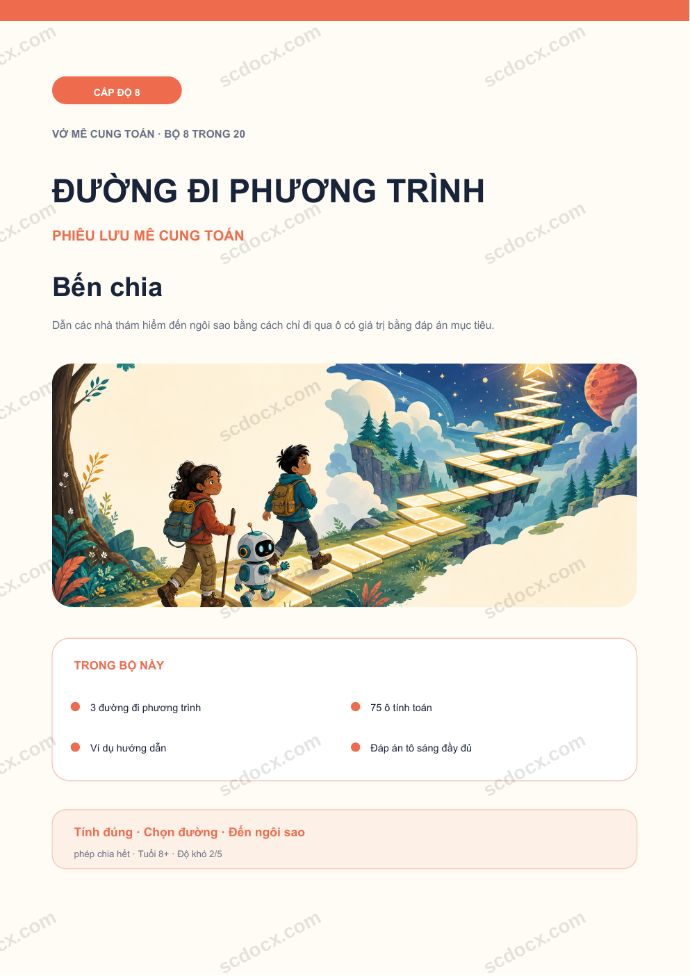 Đường đi phương trình Cấp 8 | Bến chia kèm đáp án