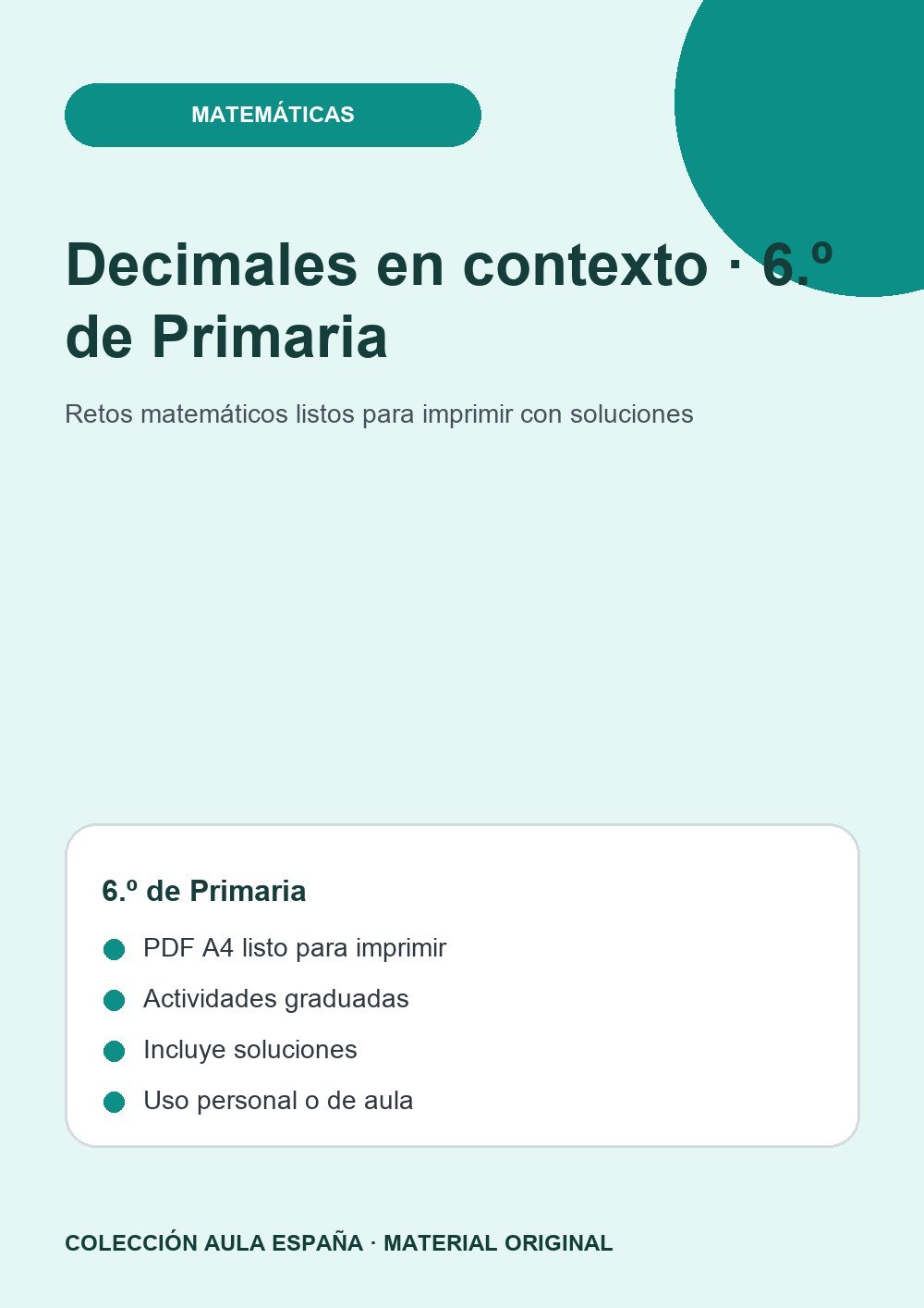 Decimales en contexto · 6.º de Primaria