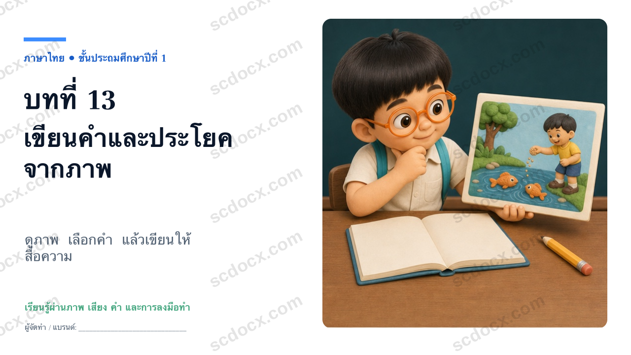 PowerPoint ภาษาไทย ป.1 บทที่ 13 เขียนจากภาพ