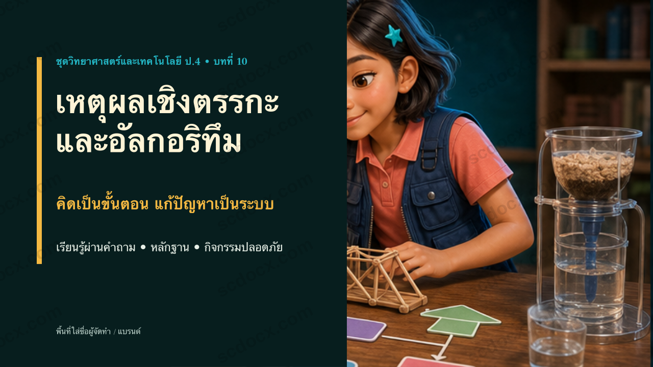 PowerPoint วิทยาศาสตร์และเทคโนโลยี ป.4 บทที่ 10 เหตุผลเชิงตรรกะและอัลกอริทึม