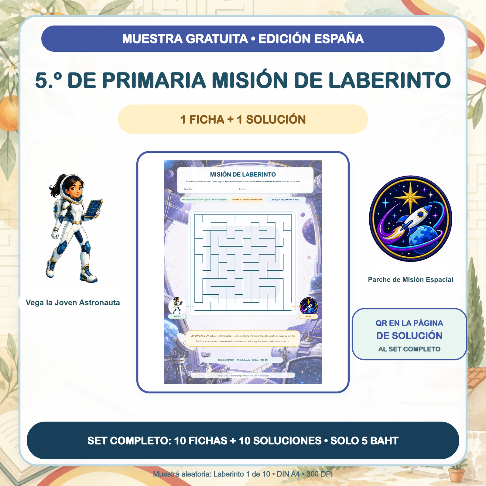 MUESTRA GRATUITA — Misiones de Laberinto España: 5.º de Primaria (1 ficha + solución)
