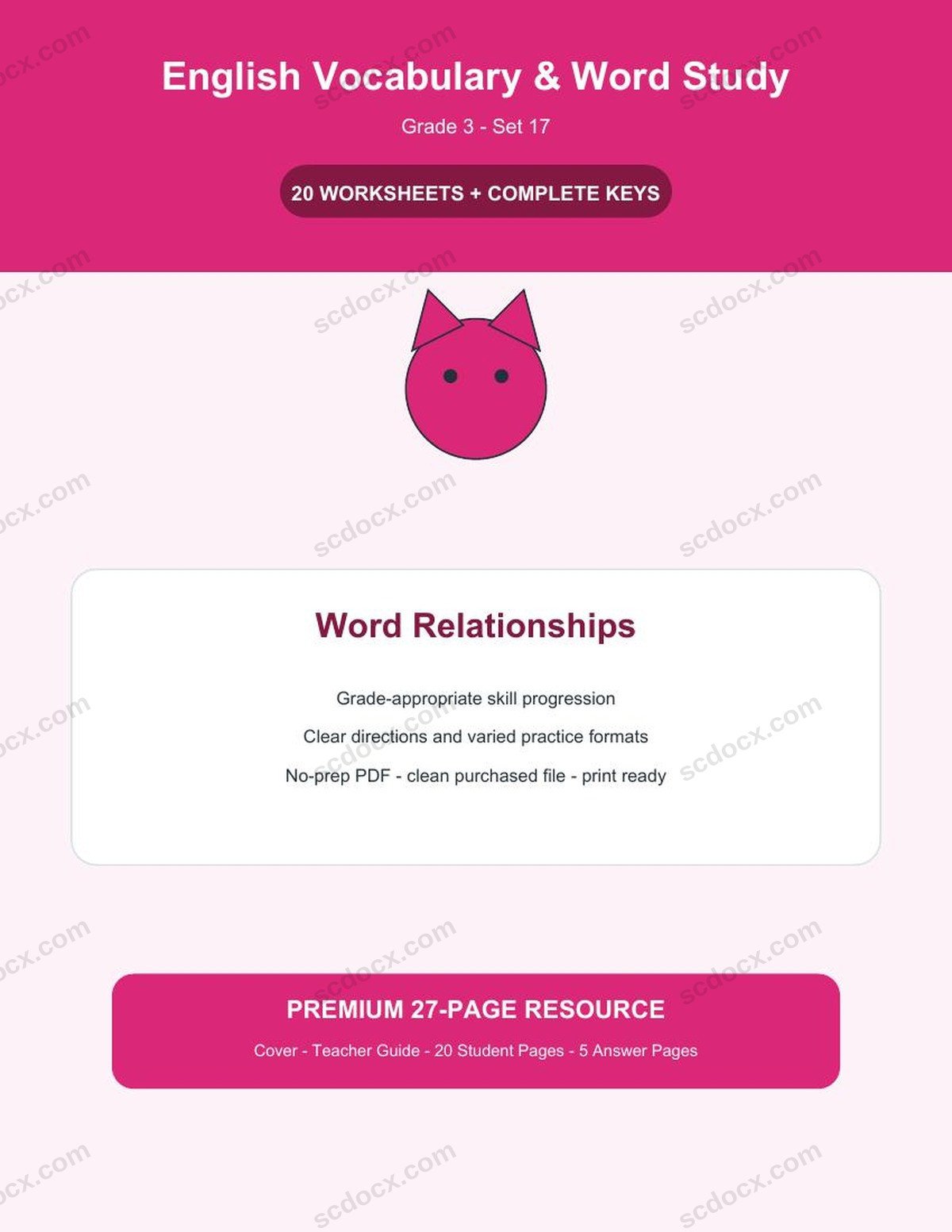 English Vocabulary & Word Study | Grade 3 | Word Relationships | 20 Worksheets + Answer Keys