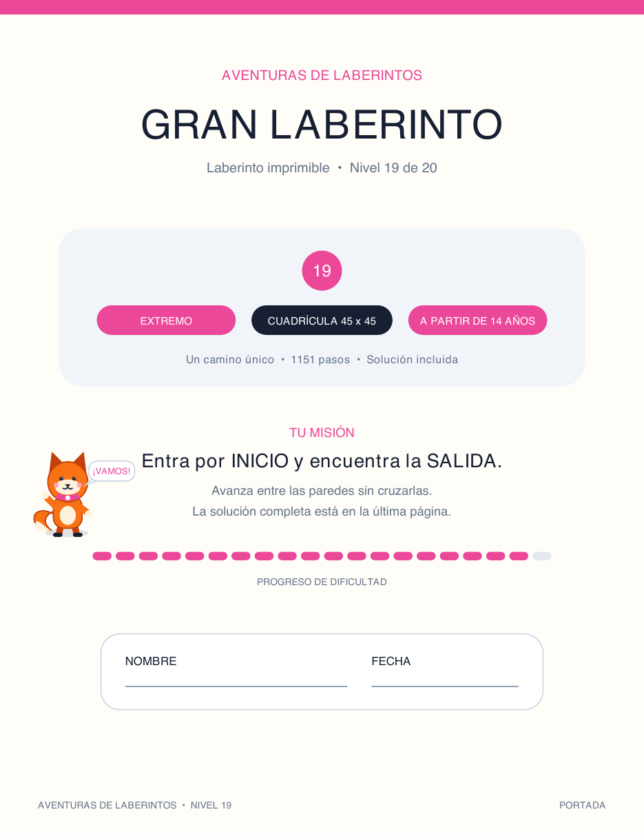 Laberinto Infantil en Español Gratis 19 - Gran Laberinto (Con Solución)