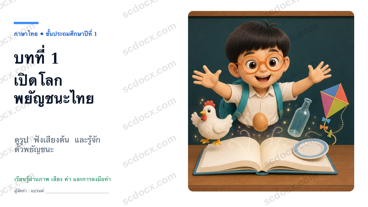 PowerPoint ภาษาไทย ป.1 บทที่ 1 เปิดโลกพยัญชนะไทย
