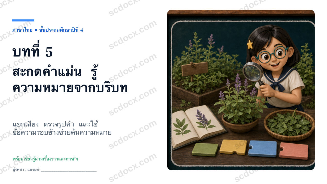 PowerPoint ภาษาไทย ป.4 บทที่ 5 สะกดคำและเข้าใจบริบท