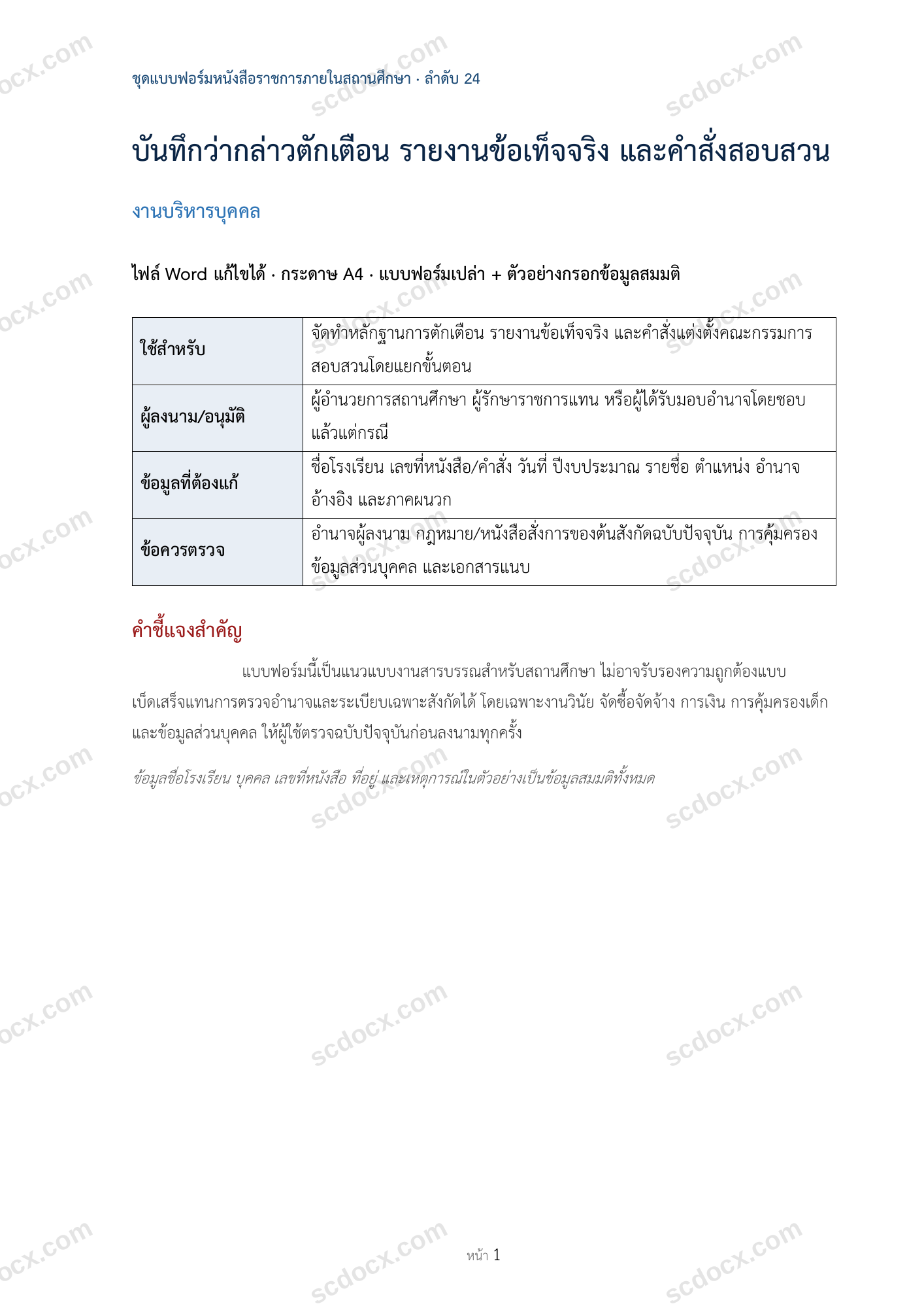 บันทึกว่ากล่าวตักเตือน รายงานข้อเท็จจริง และคำสั่งสอบสวน