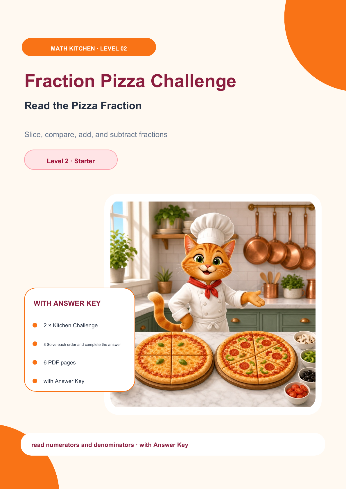 Fraction Pizza Challenge Level 2 | Read the Pizza Fraction with Answer Key (FREE)