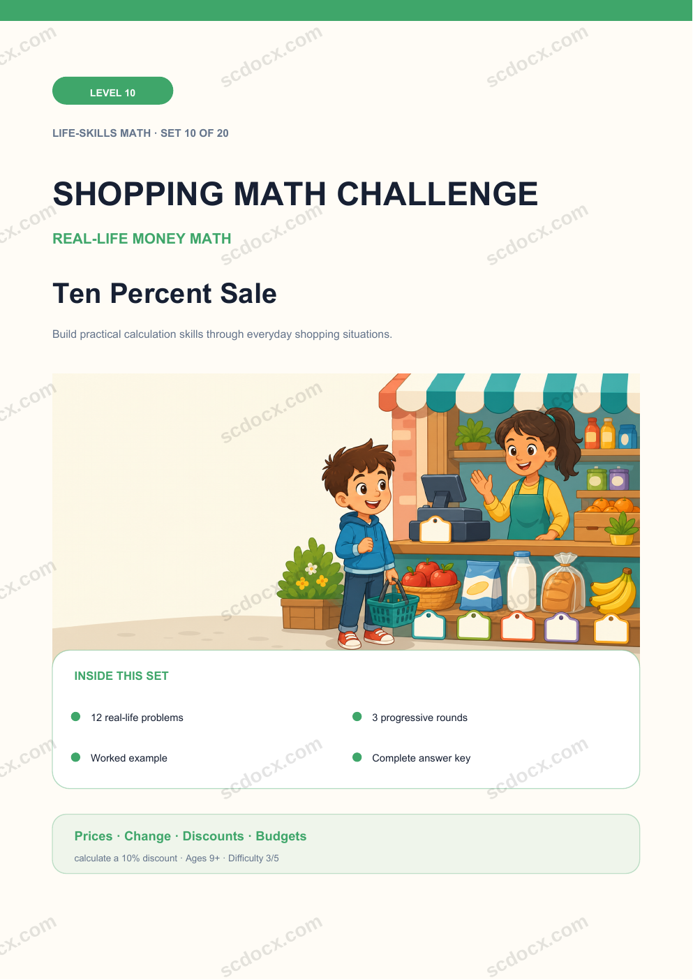 Shopping Math Challenge Level 10 | Ten Percent Sale with Answers