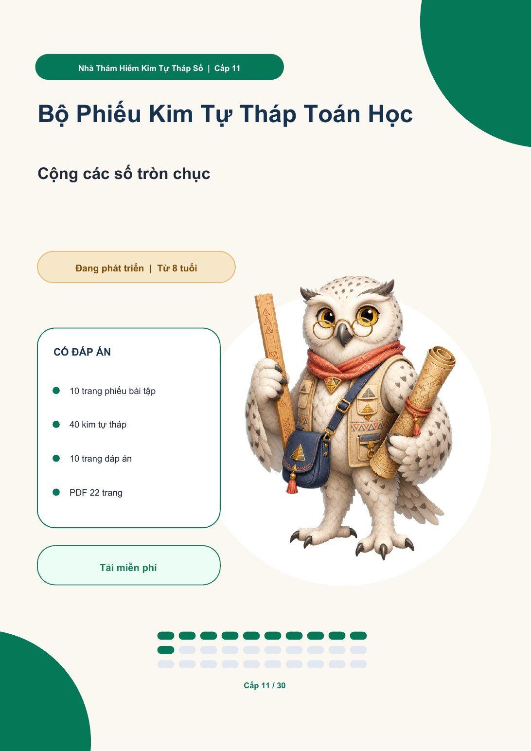Bộ Phiếu Kim Tự Tháp Toán Học Cấp 11 | Cộng các số tròn chục có đáp án (MIỄN PHÍ)
