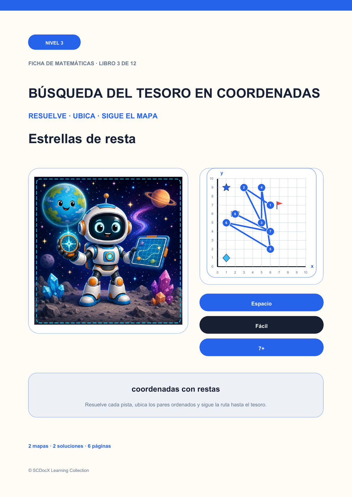 Búsqueda del Tesoro en Coordenadas Nivel 3 | Estrellas de resta con soluciones (GRATIS)