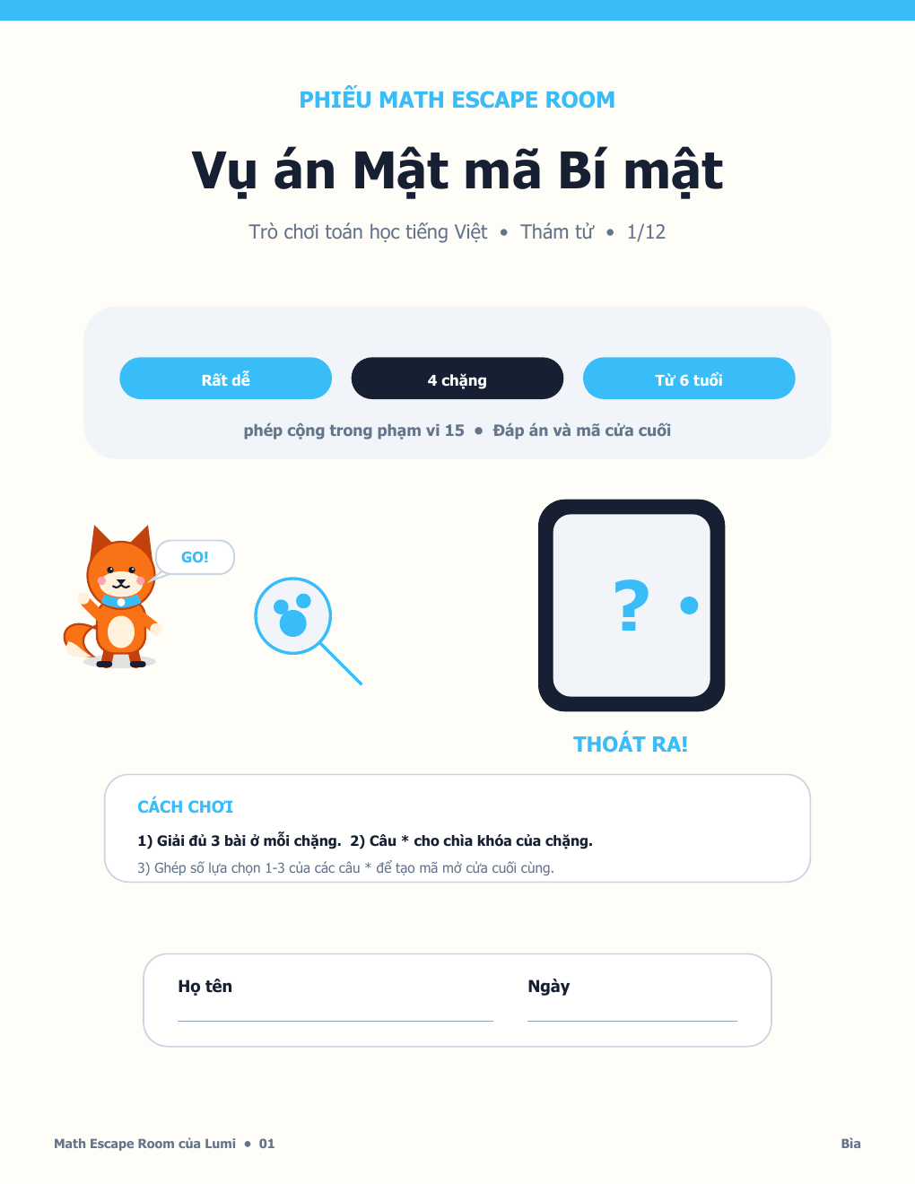 Math Escape Room Tiếng Việt 01 - Vụ án Mật mã Bí mật có Đáp án (MIỄN PHÍ)