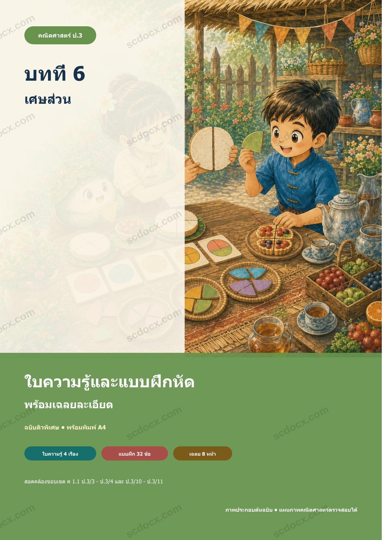 ใบความรู้และแบบฝึกหัดพร้อมเฉลยวิชาคณิตศาสตร์ ชั้นประถมศึกษาปีที่ 3 บทที่ 6 เศษส่วน