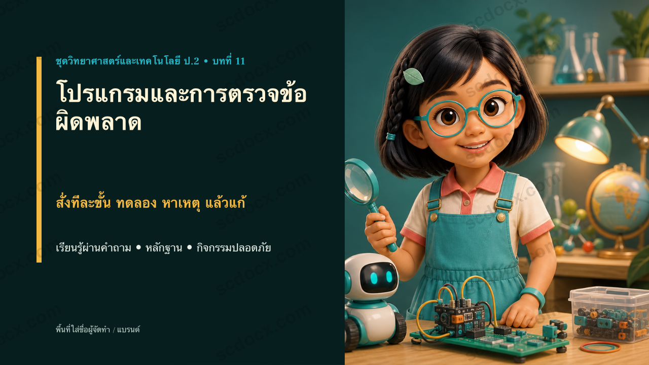 PowerPoint วิทยาศาสตร์และเทคโนโลยี ป.2 บทที่ 11 โปรแกรมและการตรวจข้อผิดพลาด