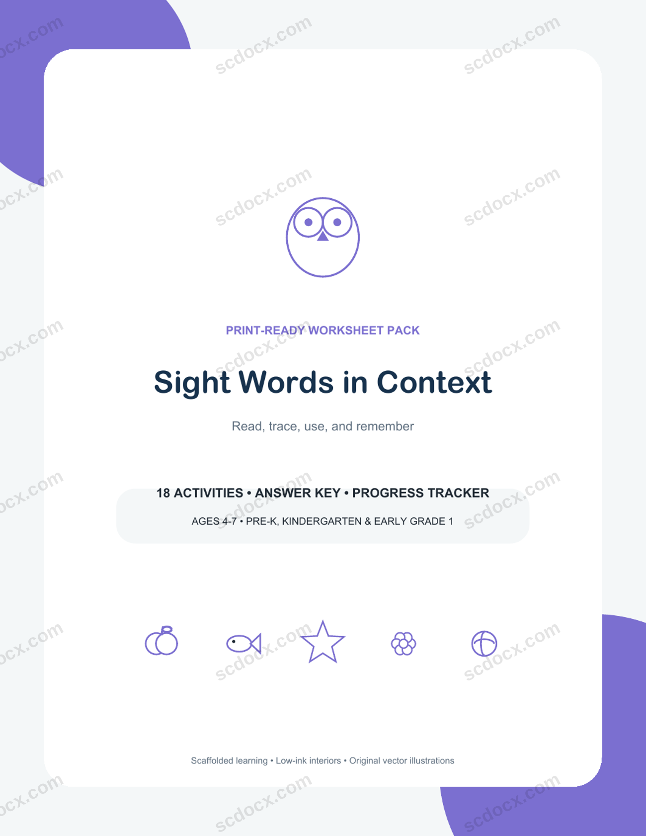 Sight Words in Context | 18 Kindergarten Worksheets + Keys | US Letter