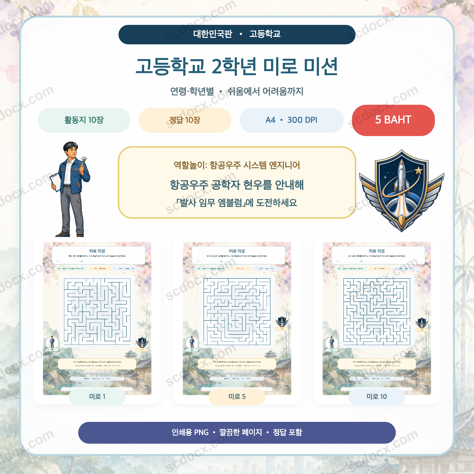 대한민국판 미로 미션 — 고등학교 2학년 (활동지 10장 + 정답 10장)