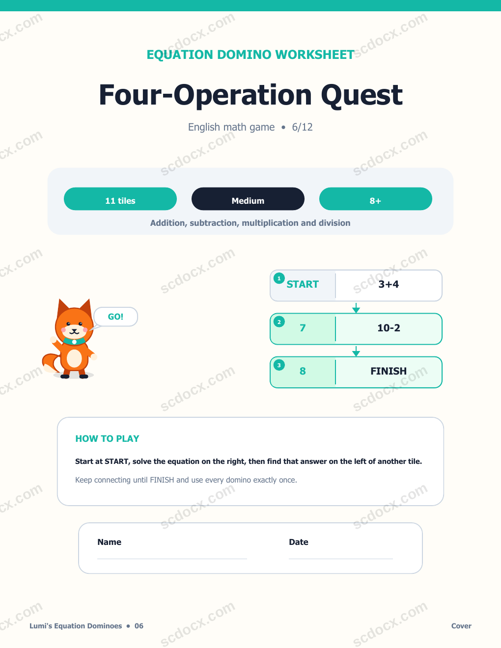 Equation Dominoes in English 06 - Four-Operation Quest with Answer Key