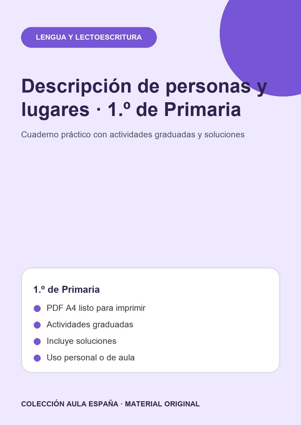 Descripción de personas y lugares · 1.º de Primaria