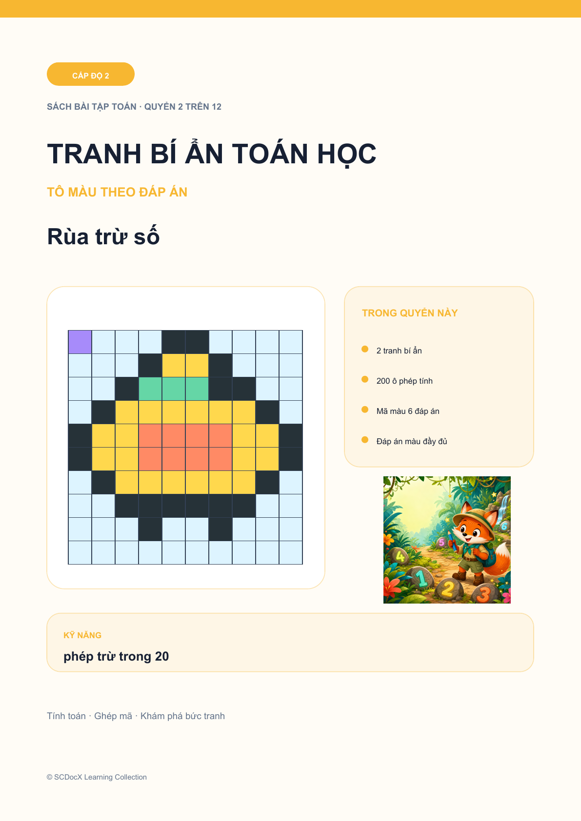 Tranh bí ẩn toán học Cấp độ 2 | Rùa trừ số có đáp án