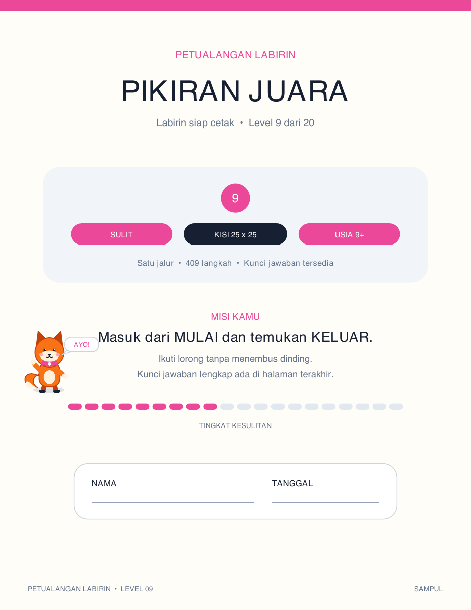 Labirin Kartun Bahasa Indonesia Gratis 09 - Pikiran Juara (Dengan Kunci Jawaban)