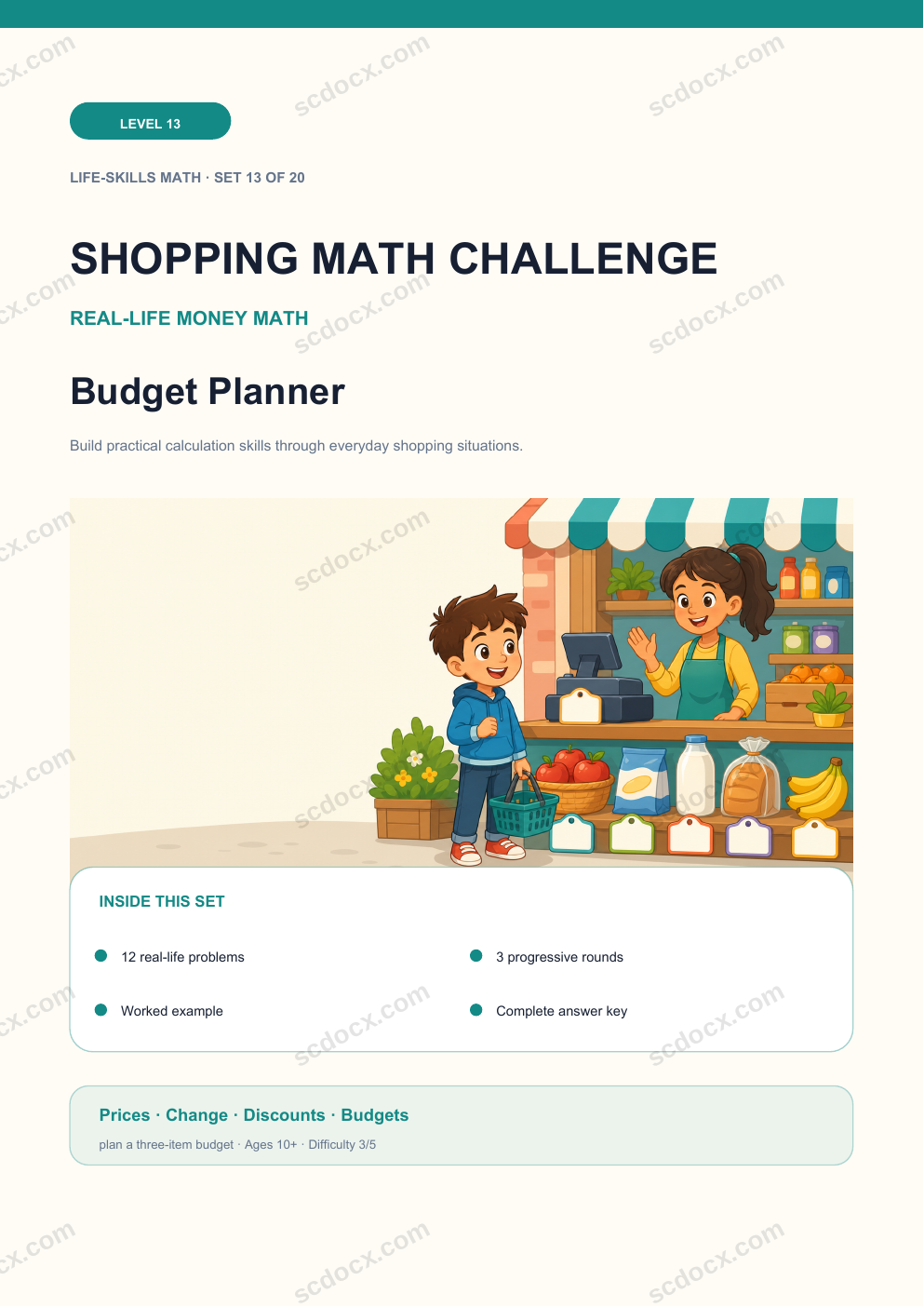 Shopping Math Challenge Level 13 | Budget Planner with Answers