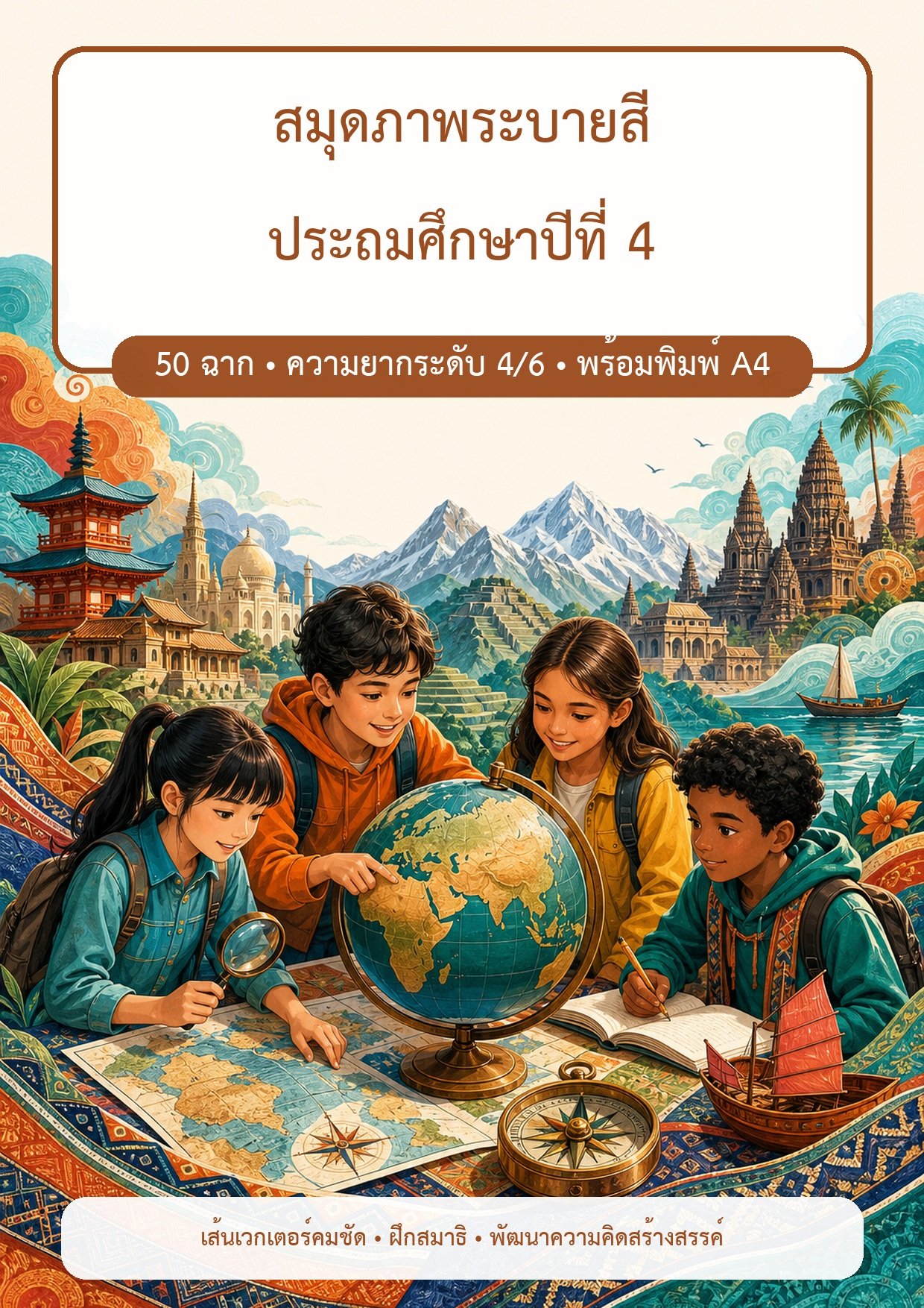 แจกฟรี | สมุดภาพระบายสี ป.4 | 50 ภาพ ลวดลาย โลกและวัฒนธรรม