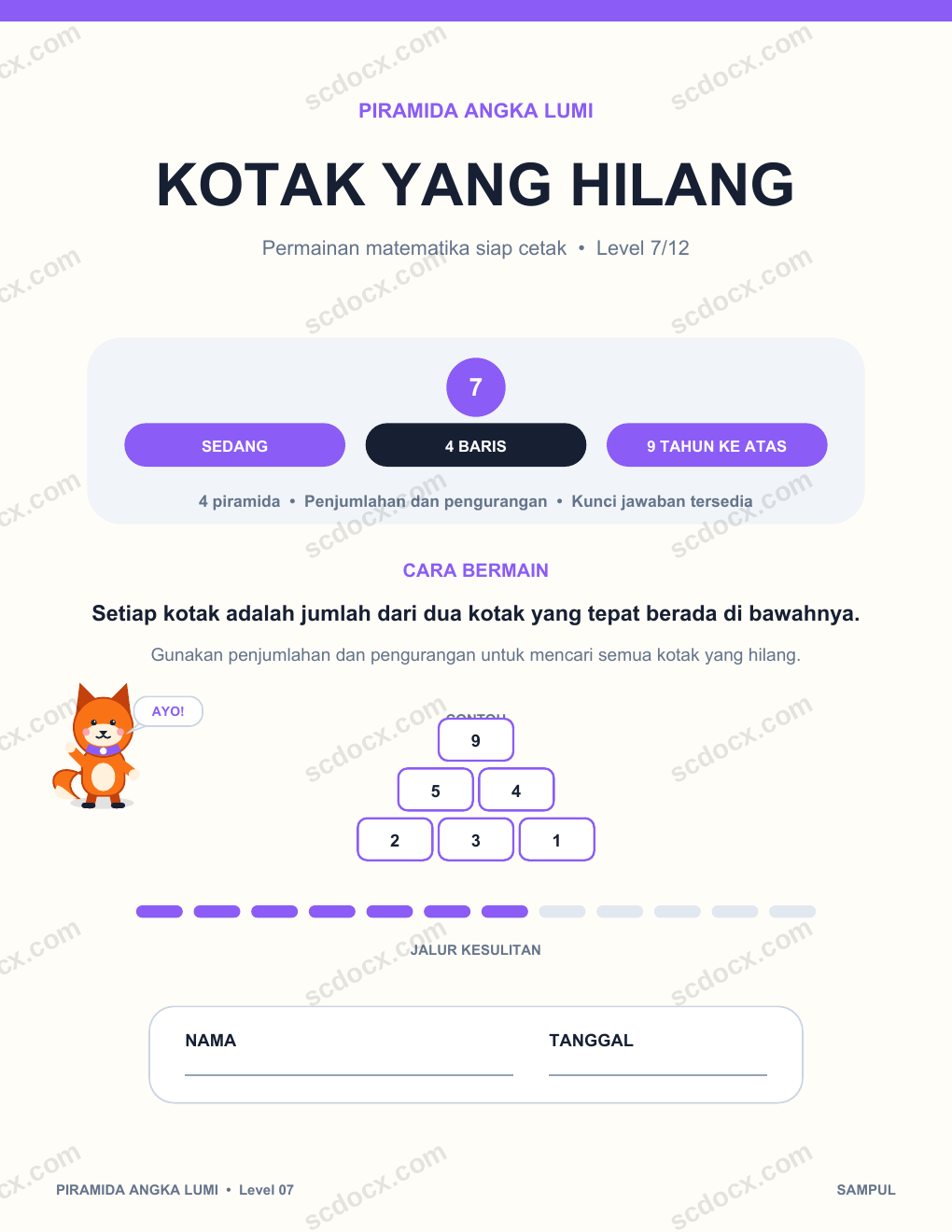 Piramida Angka Matematika 07 - Kotak yang Hilang dengan Kunci Jawaban