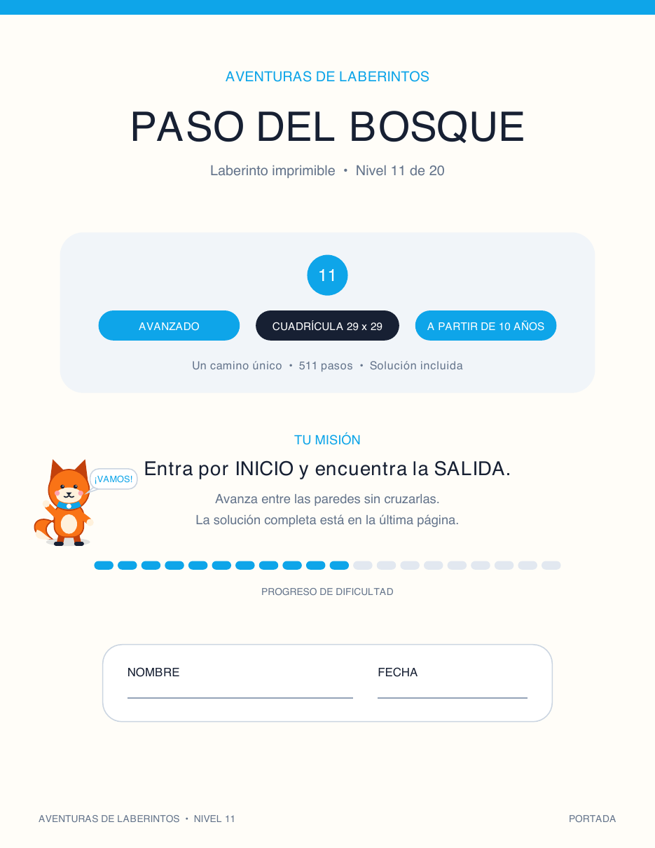 Laberinto Infantil en Español Gratis 11 - Paso del Bosque (Con Solución)