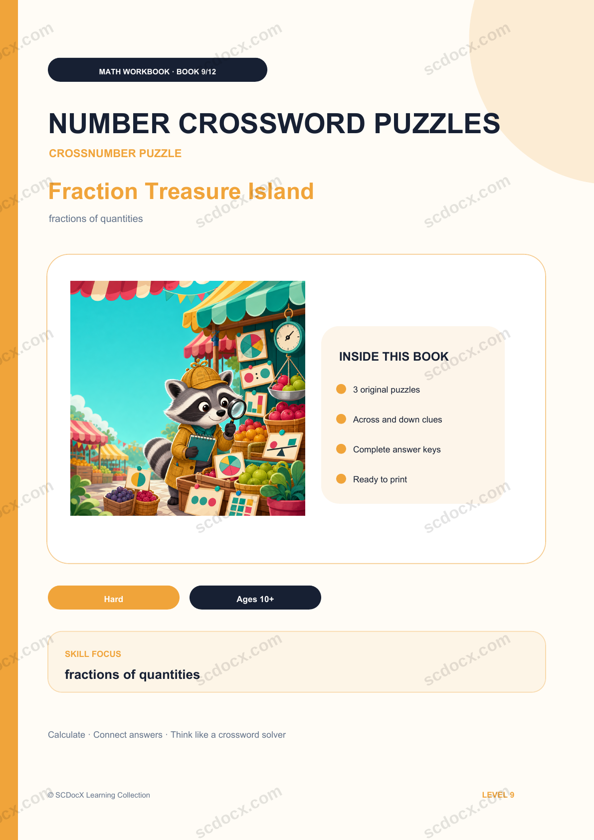 Crossnumber Puzzle Level 9 | Fraction Treasure Island with Answers