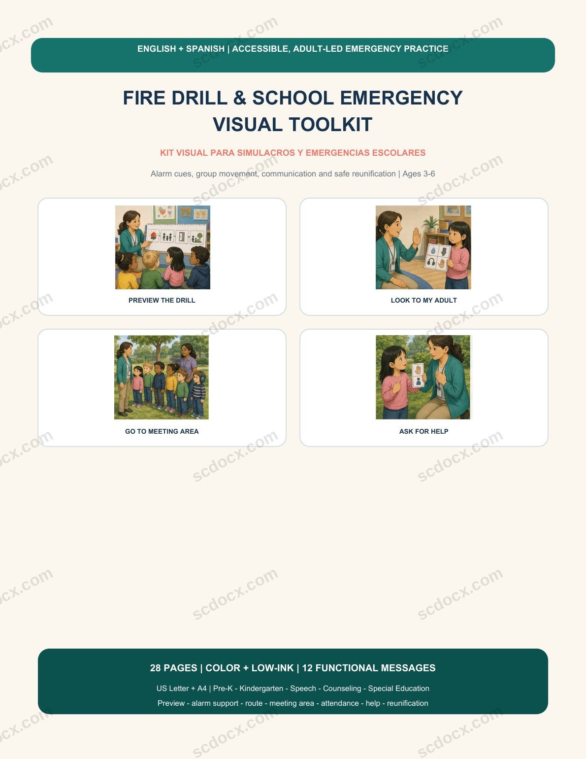 Fire Drill & School Emergency Visual Toolkit | ซ้อมหนีไฟในโรงเรียน 2 ภาษา 28 หน้า