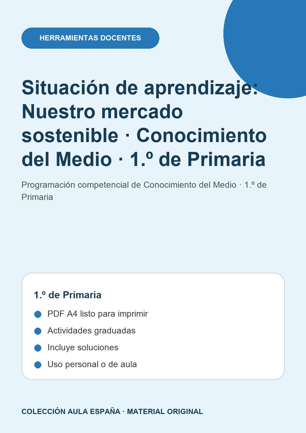 Situación de aprendizaje: Nuestro mercado sostenible · Conocimiento del Medio · 1.º de Primaria