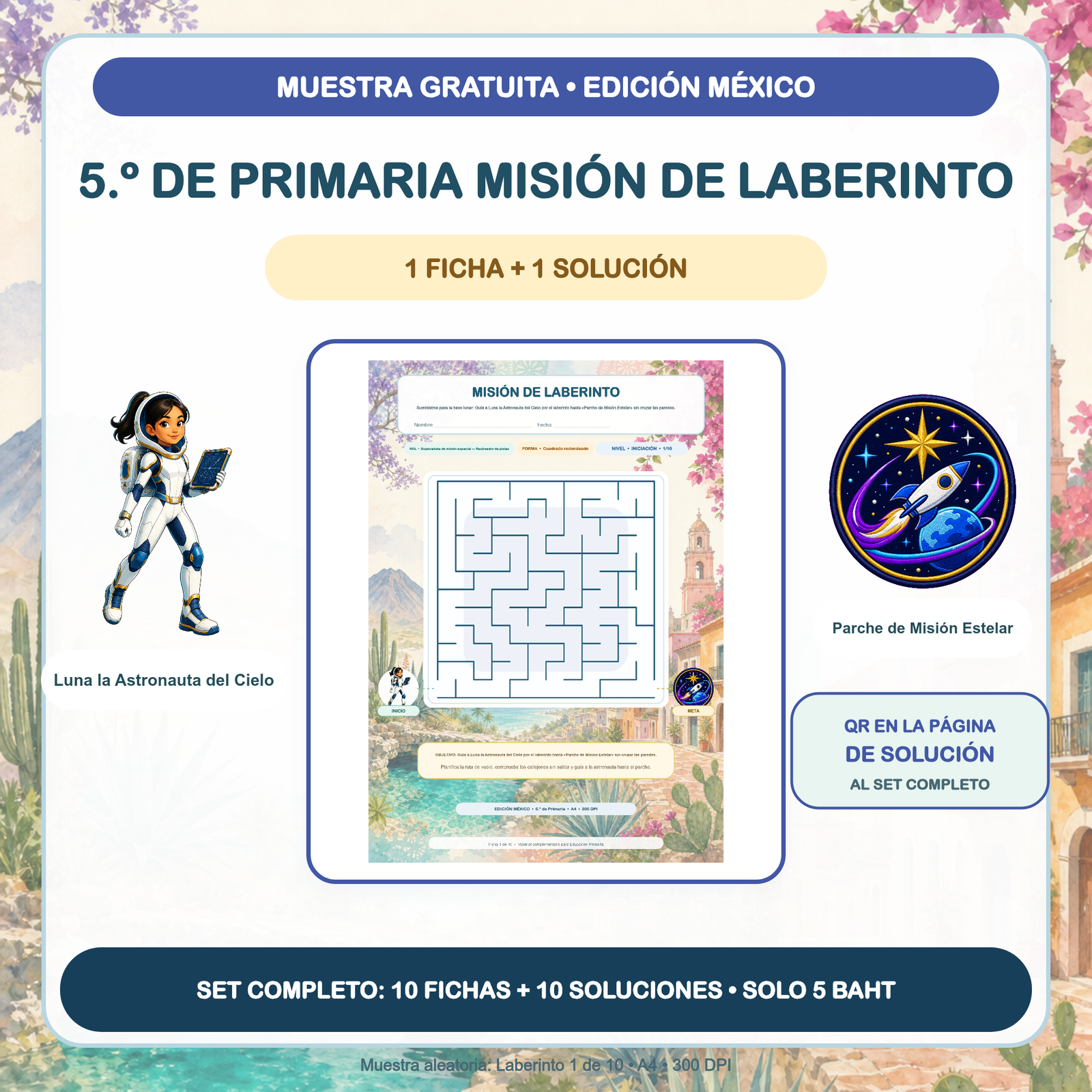MUESTRA GRATUITA — Misiones de Laberinto México: 5.º de Primaria (1 ficha + solución)