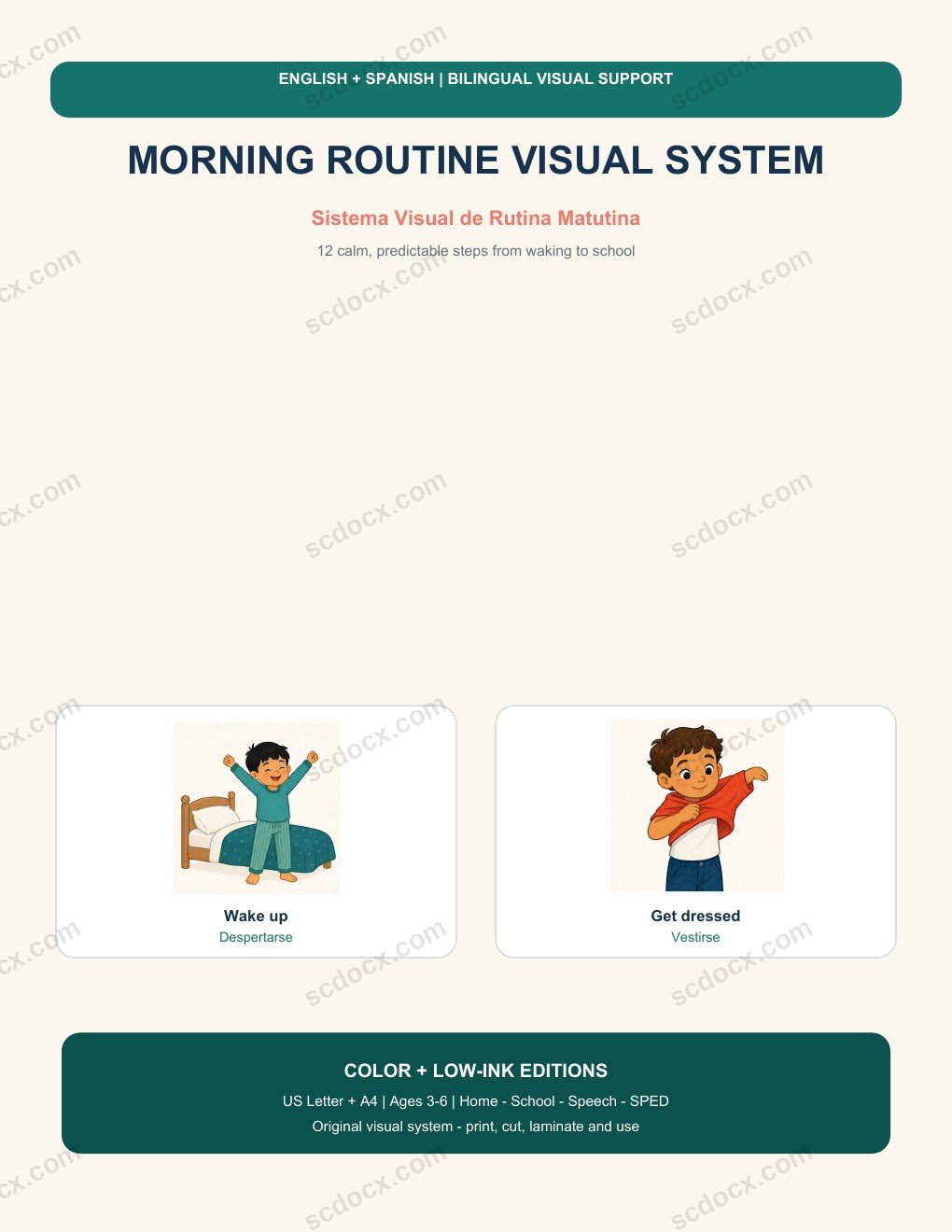 Morning Routine Visual System | ตารางกิจวัตรตอนเช้า 2 ภาษา 12 ขั้น