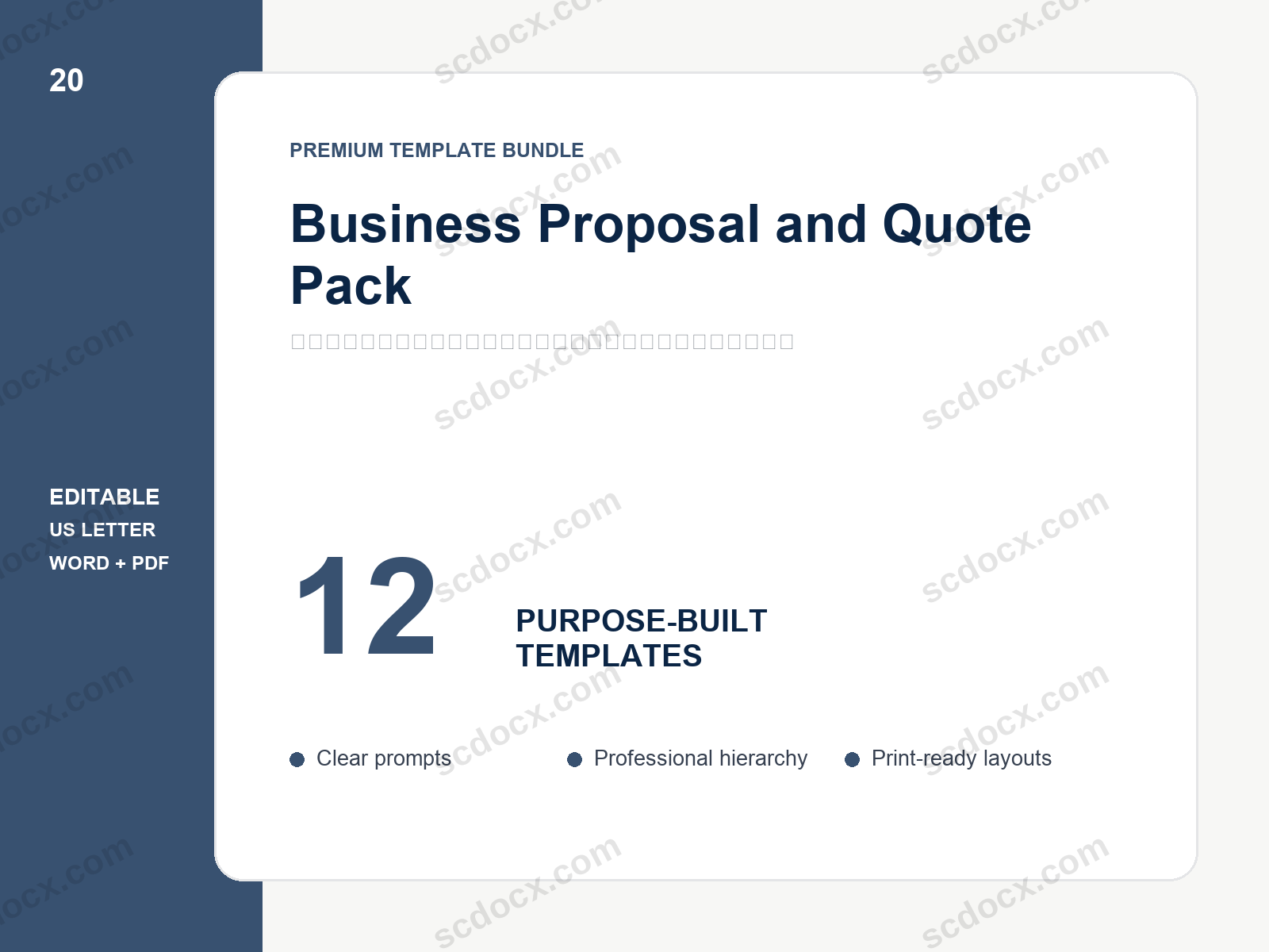 Business Proposal and Quote Pack | 12 Editable US Letter Templates