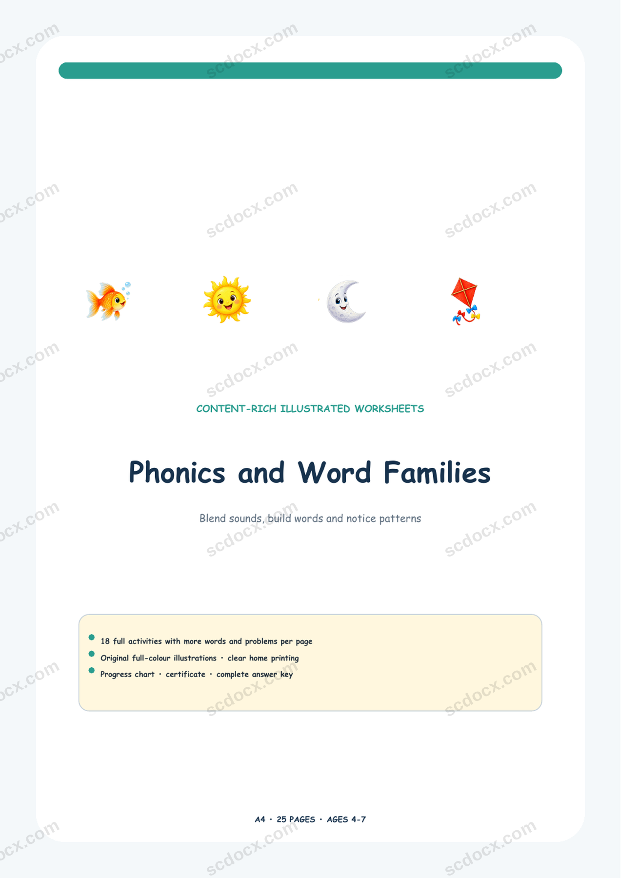 Phonics and Word Families | 18 activities + answer keys | A4 | UK Edition