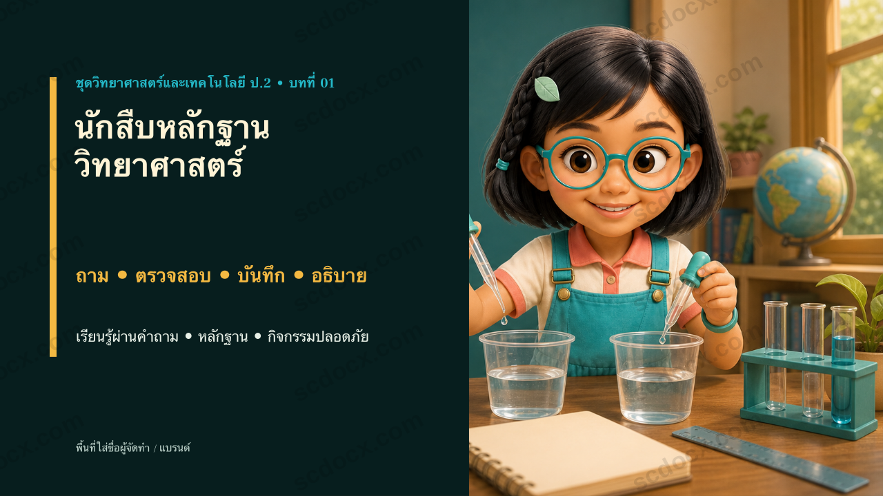 PowerPoint วิทยาศาสตร์และเทคโนโลยี ป.2 บทที่ 1 นักสืบหลักฐานวิทยาศาสตร์