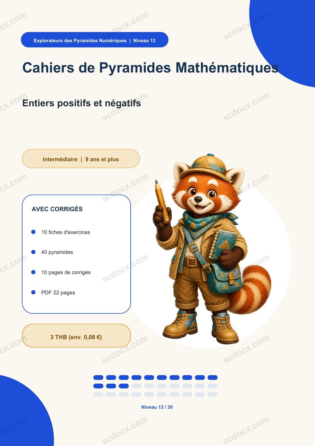 Cahiers de Pyramides Mathématiques Niveau 13 | Entiers positifs et négatifs avec corrigés