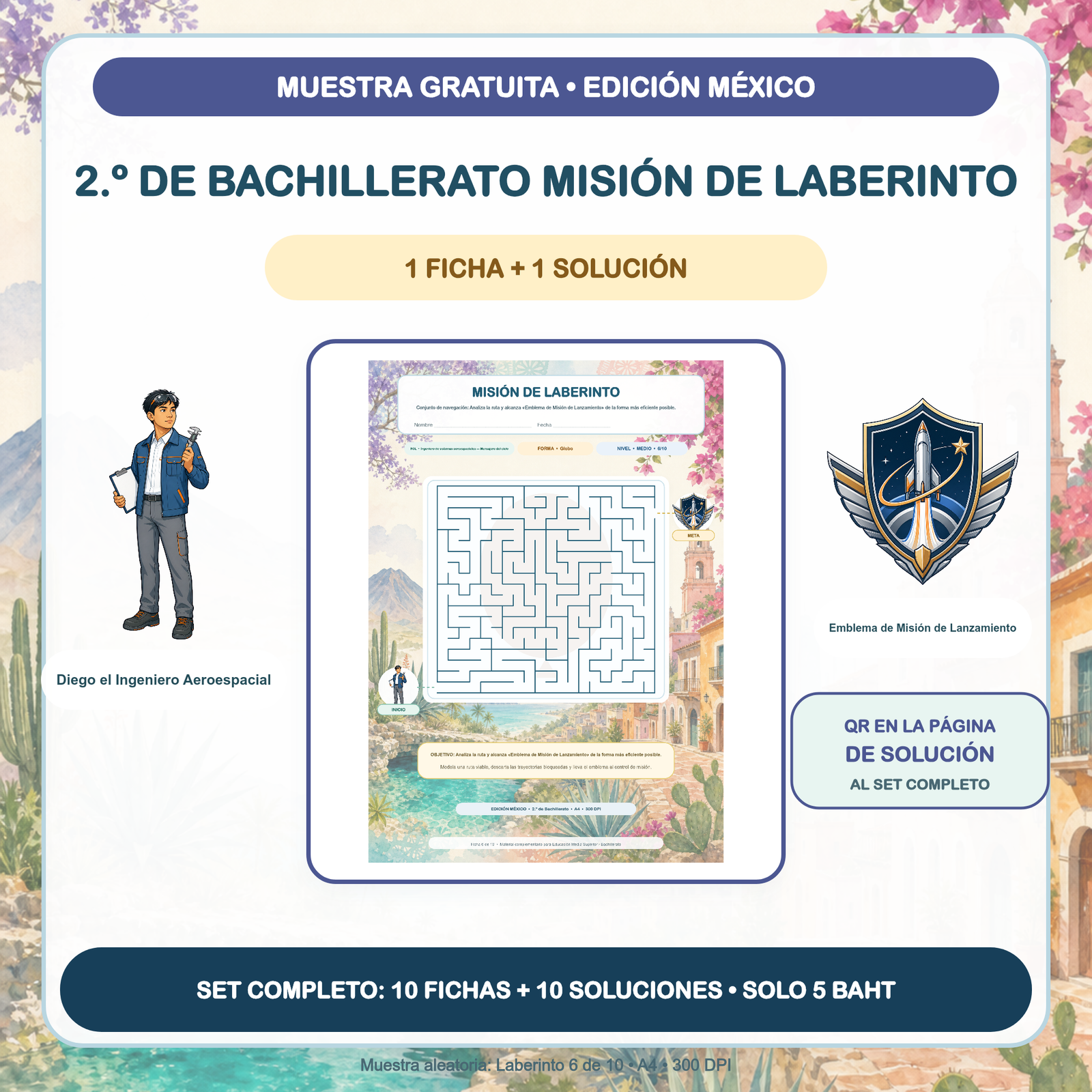 MUESTRA GRATUITA — Misiones de Laberinto México: 2.º de Bachillerato (1 ficha + solución)