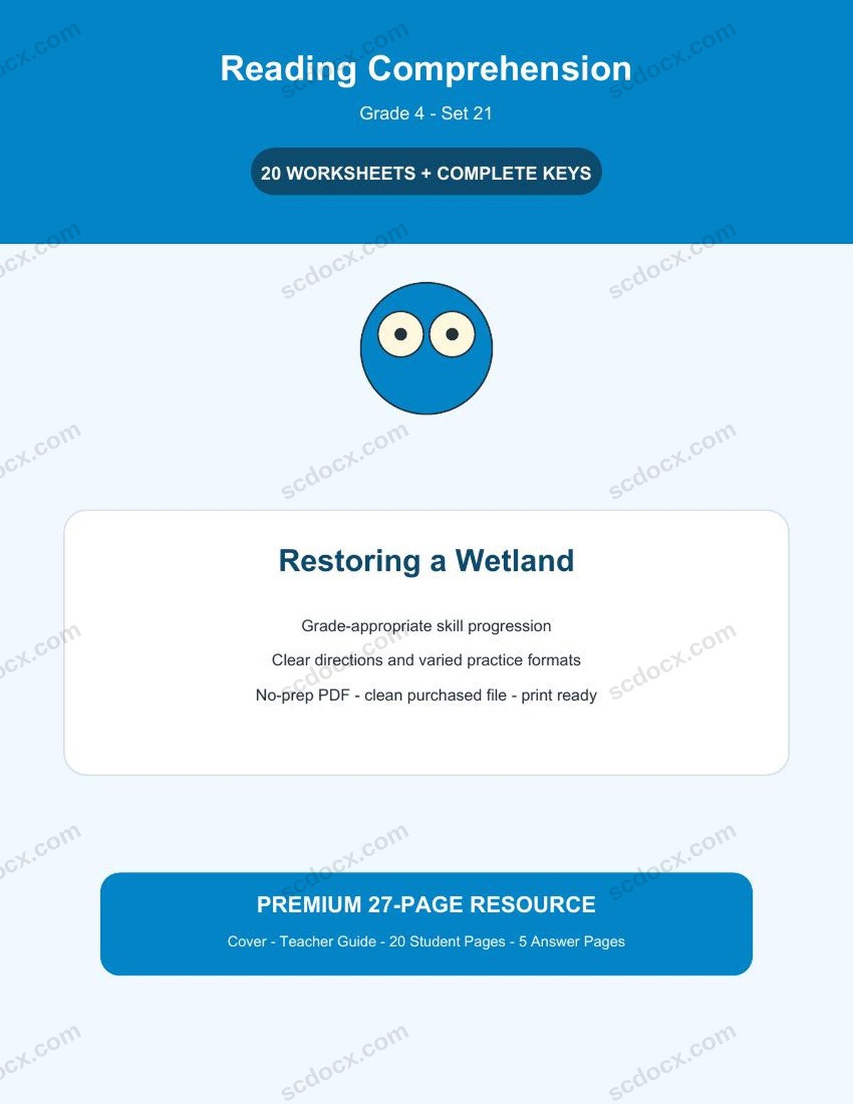 Reading Comprehension | Grade 4 | Restoring a Wetland | 20 Worksheets + Answer Keys
