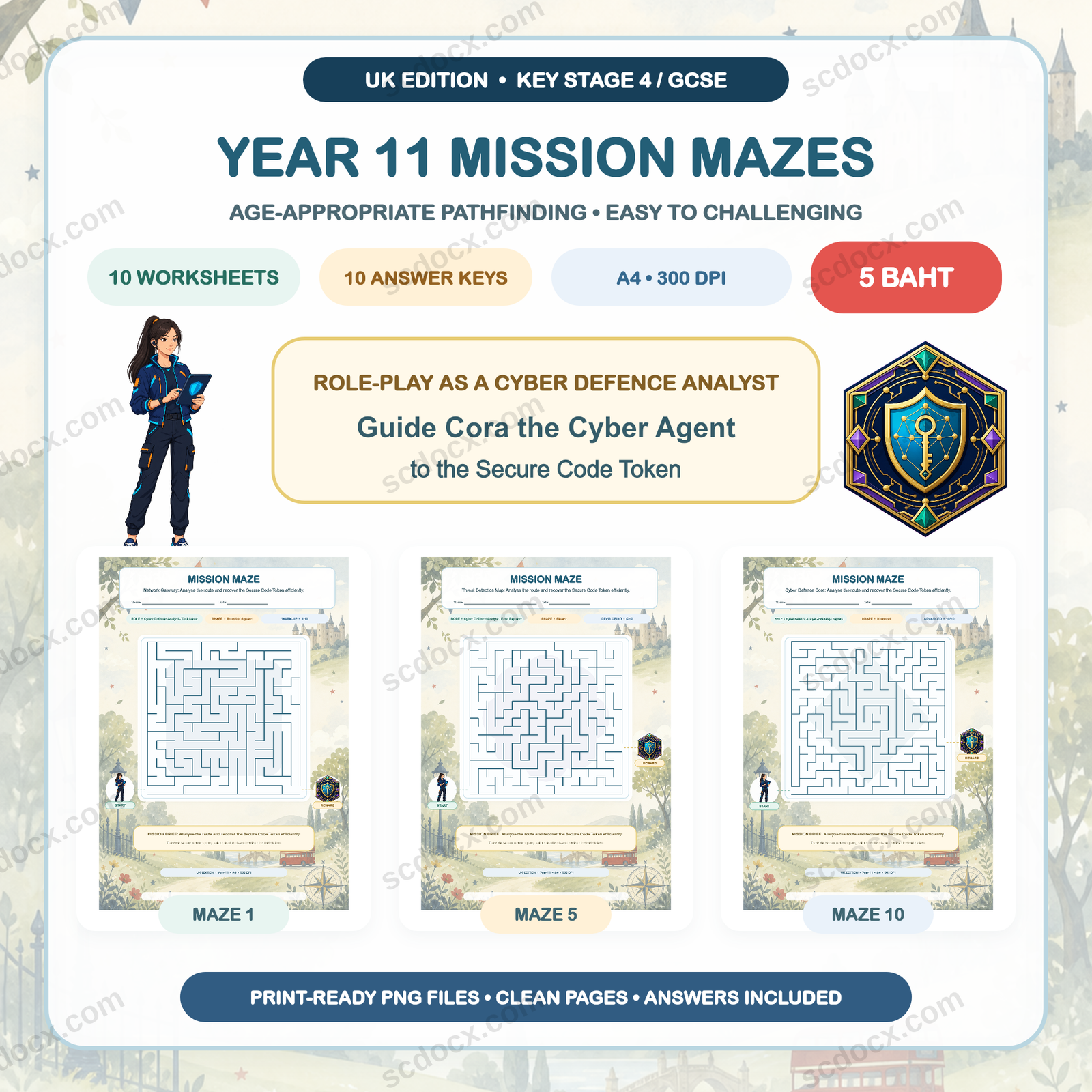 UK Edition Mission Mazes - Year 11 (10 Worksheets + 10 Answer Keys)