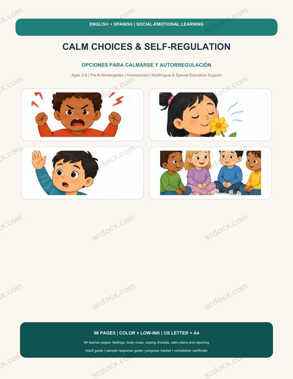 Bilingual Calm Choices & Self-Regulation | English-Spanish | 192 Printable Pages