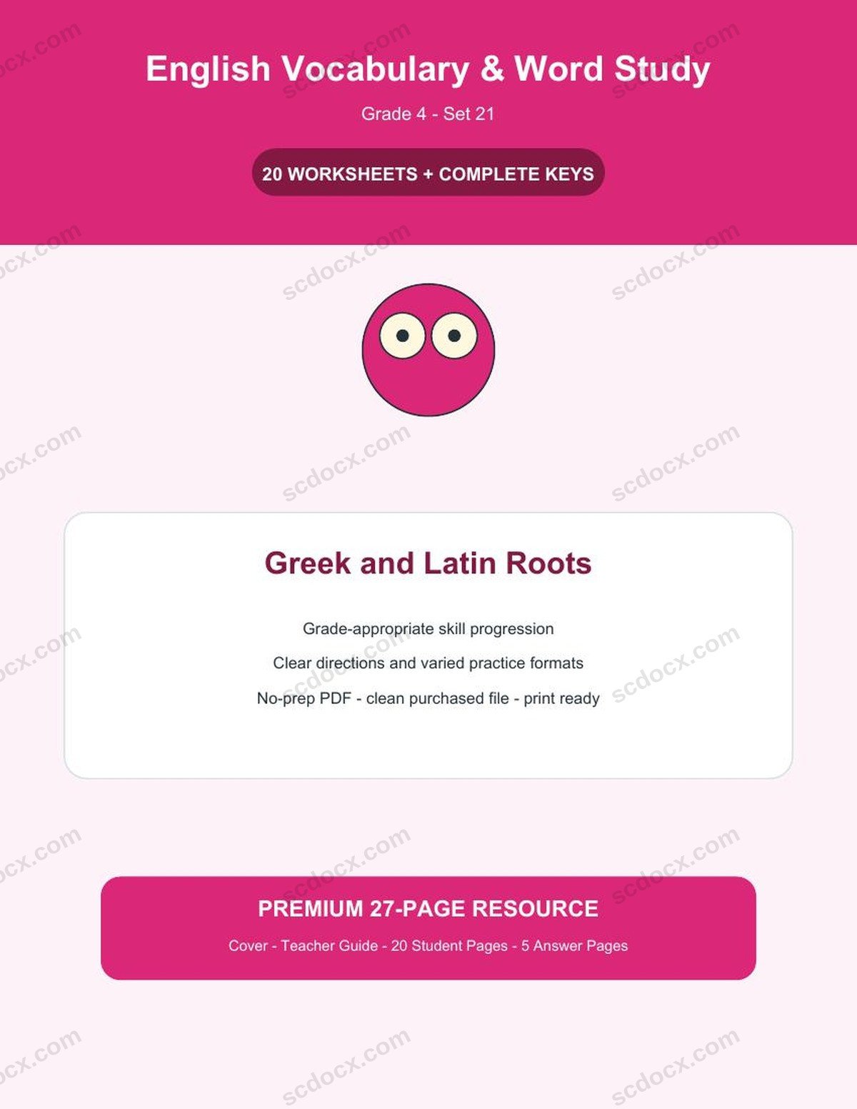 English Vocabulary & Word Study | Grade 4 | Greek and Latin Roots | 20 Worksheets + Answer Keys