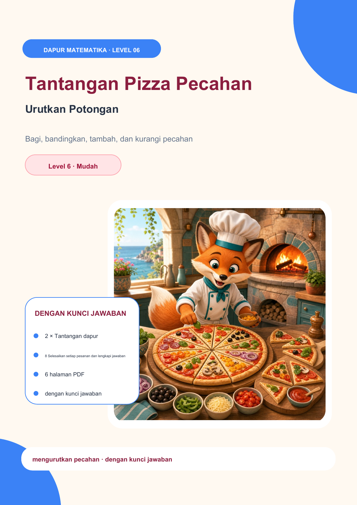 Tantangan Pizza Pecahan Level 6 | Urutkan Potongan dengan kunci jawaban (GRATIS)