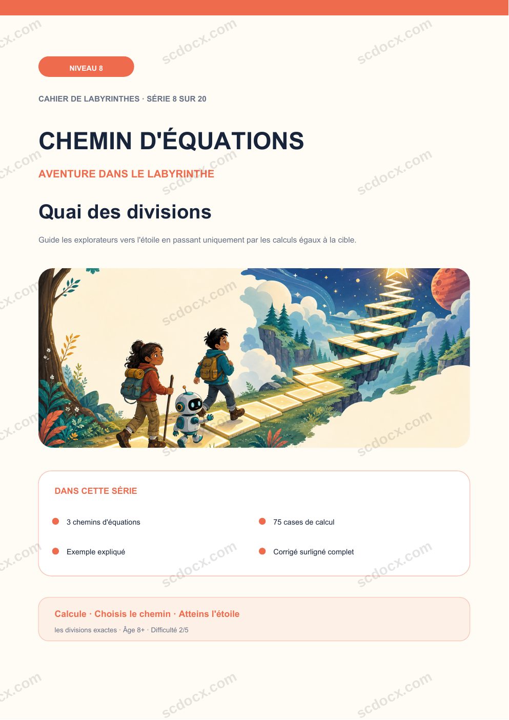 Chemin d'équations Niveau 8 | Quai des divisions avec corrigé