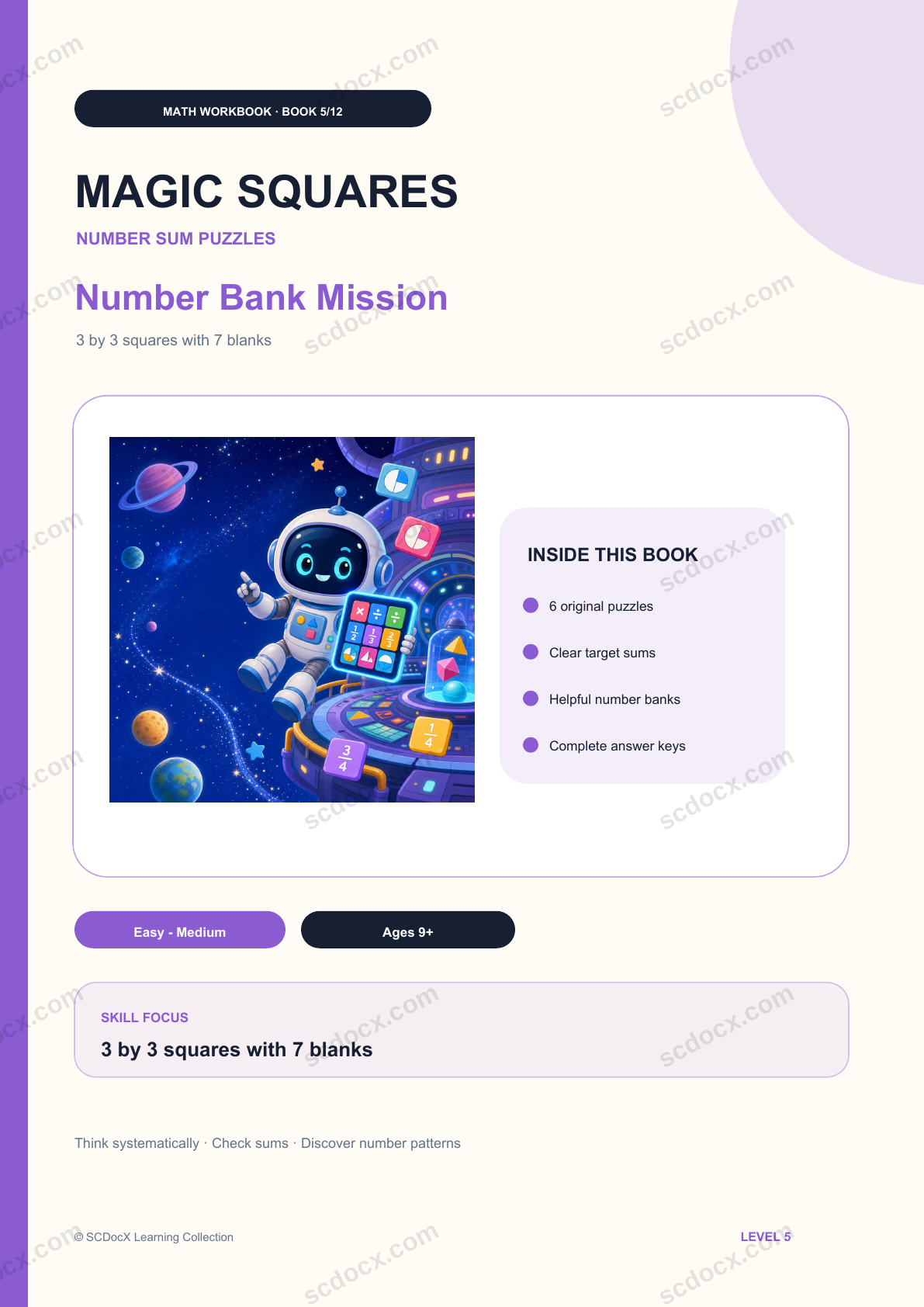 Magic Squares Level 5 | Number Bank Mission with Answers