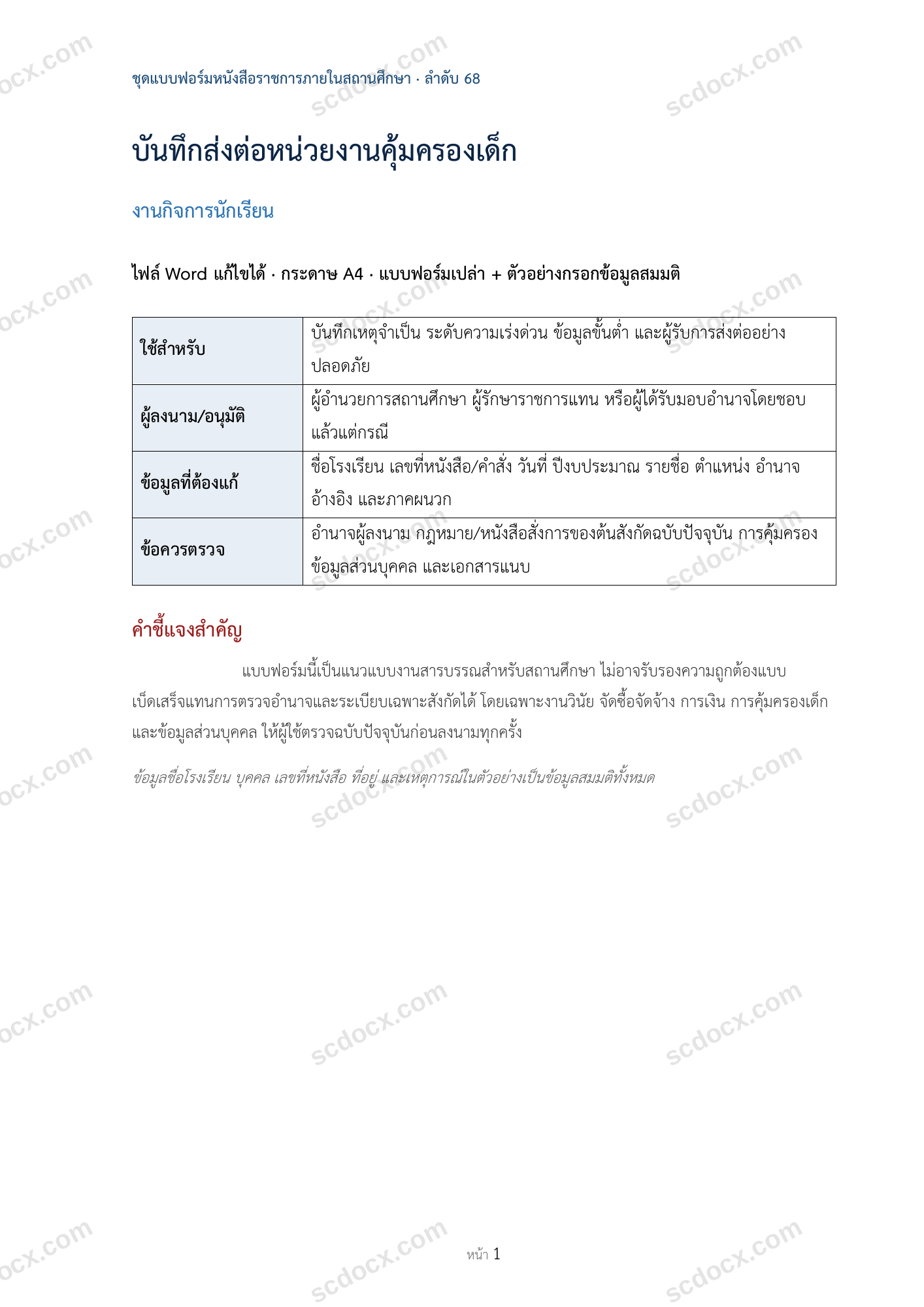 บันทึกส่งต่อหน่วยงานคุ้มครองเด็ก