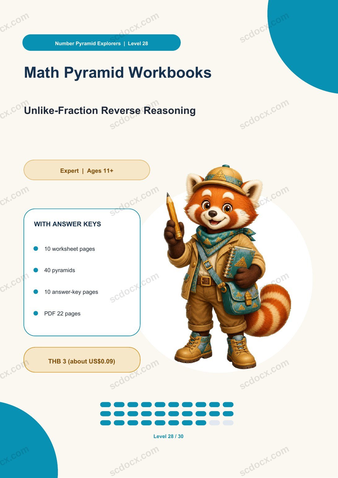 Math Pyramid Workbooks Level 28 | Unlike-Fraction Reverse Reasoning with Answer Keys