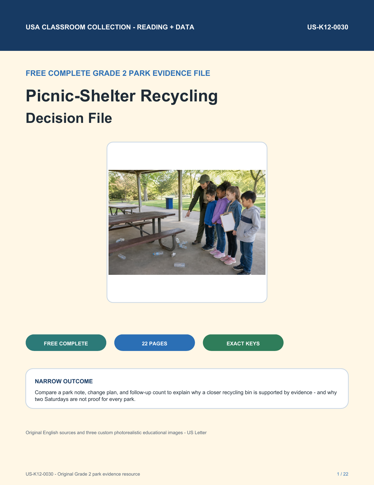 Picnic-Shelter Recycling Decision File | FREE Grade 2 Reading & Data | US-K12-0030