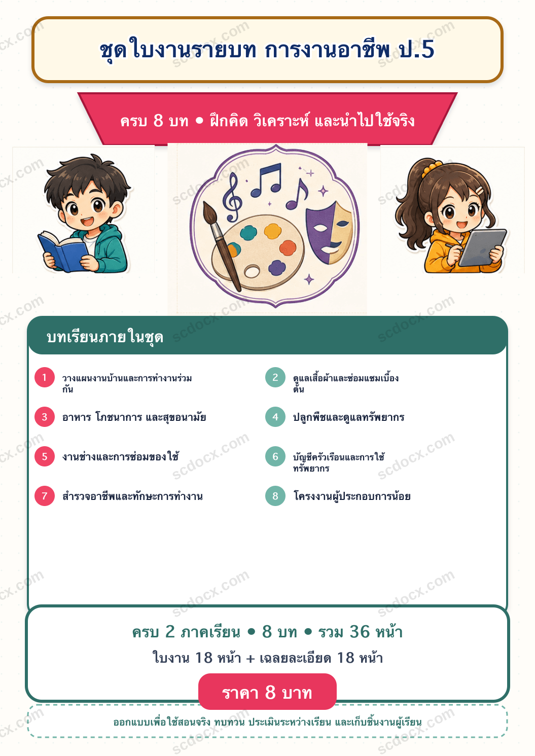 ชุดใบงานและเฉลย การงานอาชีพ ป.5 ครบ 2 เทอม | 8 บท 36 หน้า
